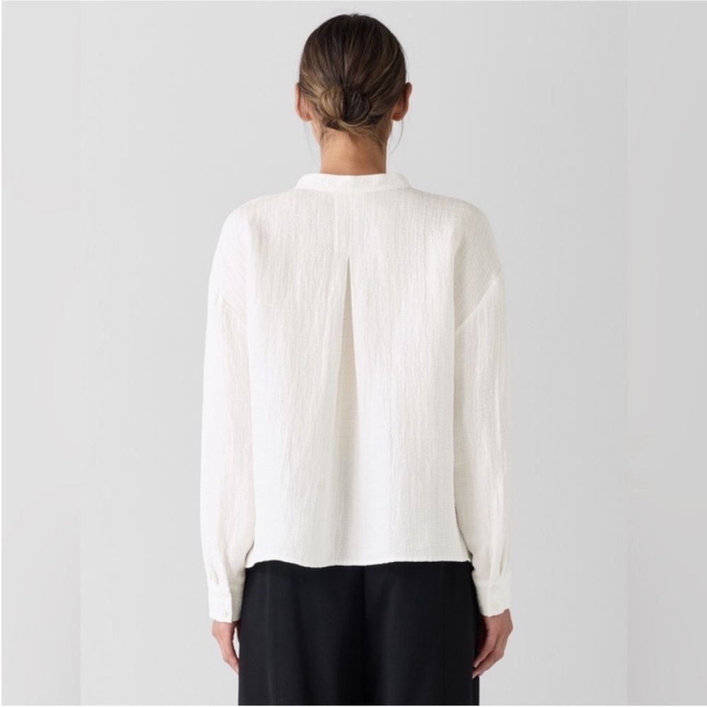 Eileen Fisher Silk Linen Box Band Collar Top Size Large - Picture 3 of 8
